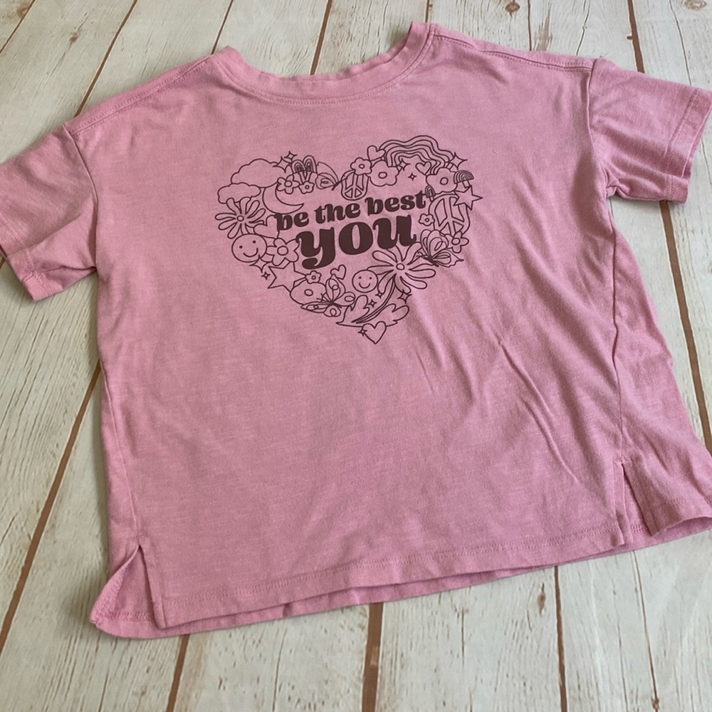 Cat & Jack Pink Hippie Be The Best You Heart Brown Print Basic Tee